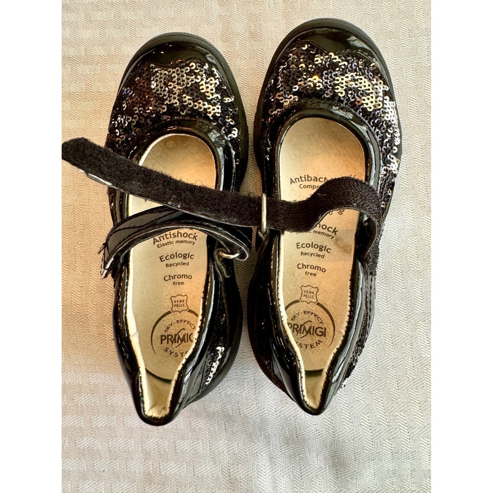 Primigi Black Patent Sequin Mary Jane Dress Shoes Girls EU 27‎ US 10 Sparkly - Picture 10 of 15